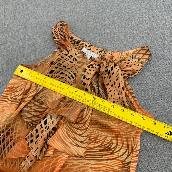 Dressbarn Unique Beautiful Sleeveless Top Abstract Art Small Orange tan Black - Picture 9 of 11